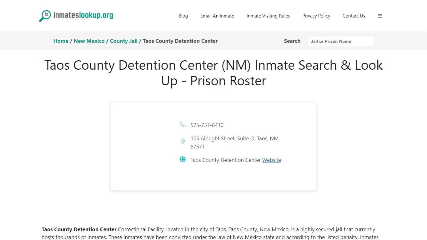 Taos County Detention Center (NM) Inmate Search & Look Up - Inmate Lookup